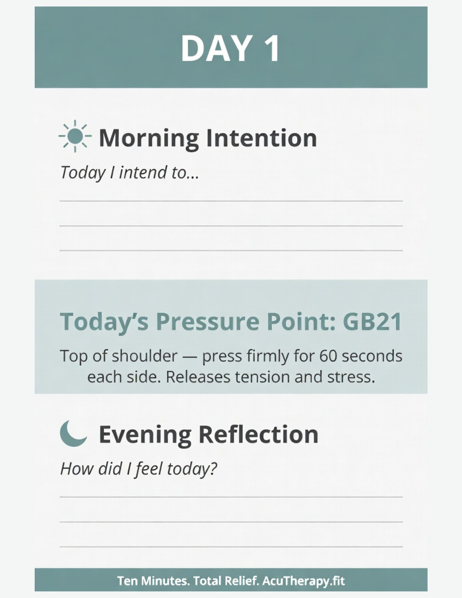 30-Day Wellness Journal — Printable Daily Intentions, Reflections & Acupressure Routines