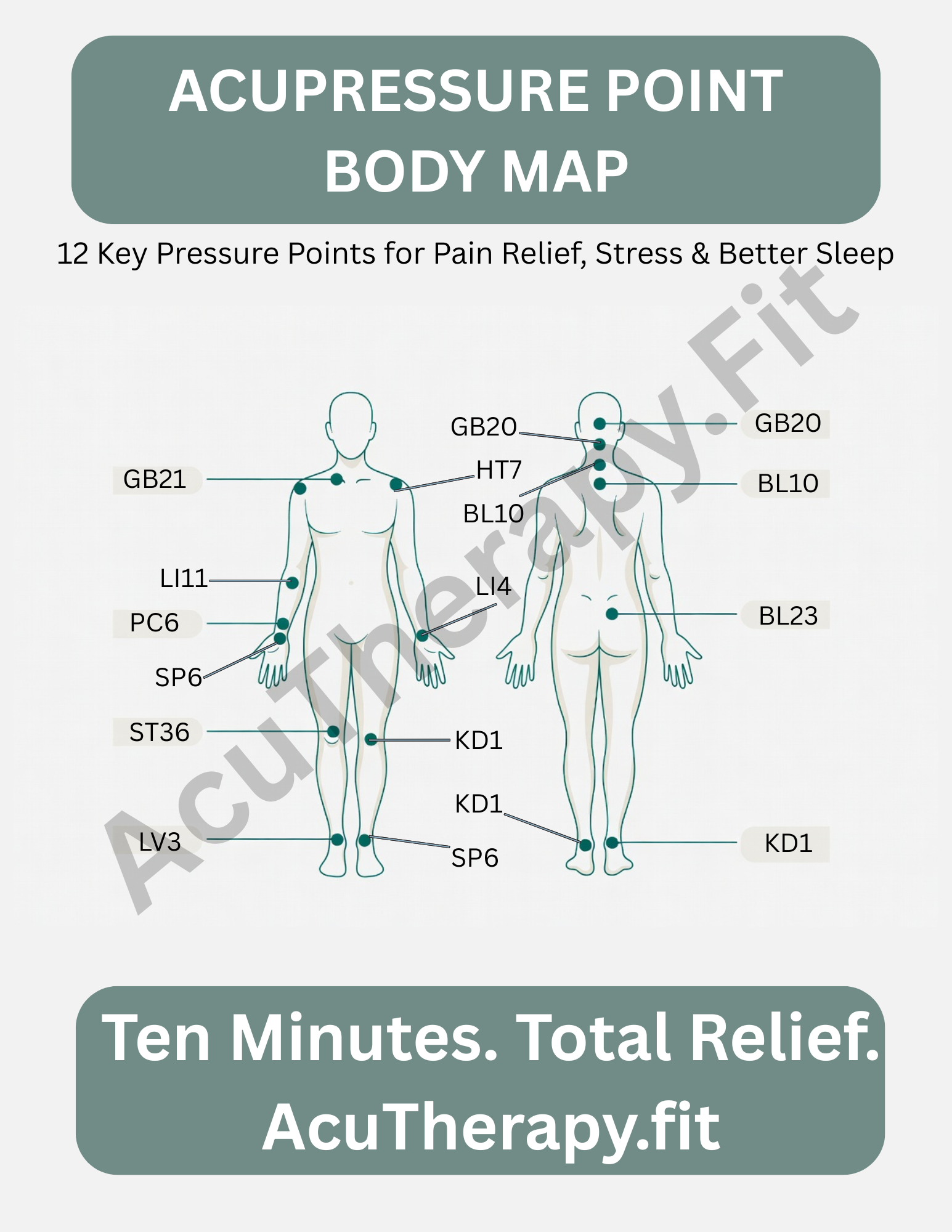 Acupressure Point Body Map — Printable Wall Chart for Pain Relief, Stress & Better Sleep